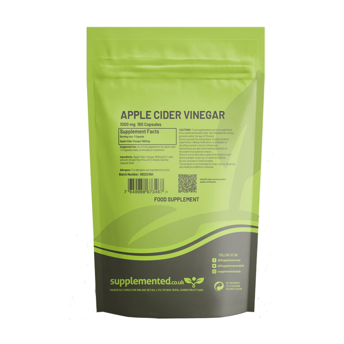 Apple Cider Vinegar 1000mg Capsules Supplemented